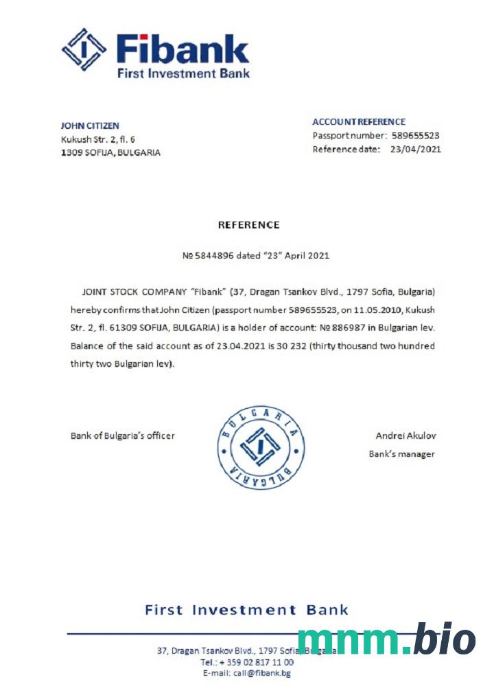 Przykład referencyjny Pierwszego Banku Inwestycyjnego w Bułgarii w formatach Word i PDF